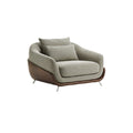 **Fauteuil moderne en tissu avec base en bois, coussins inclus**.