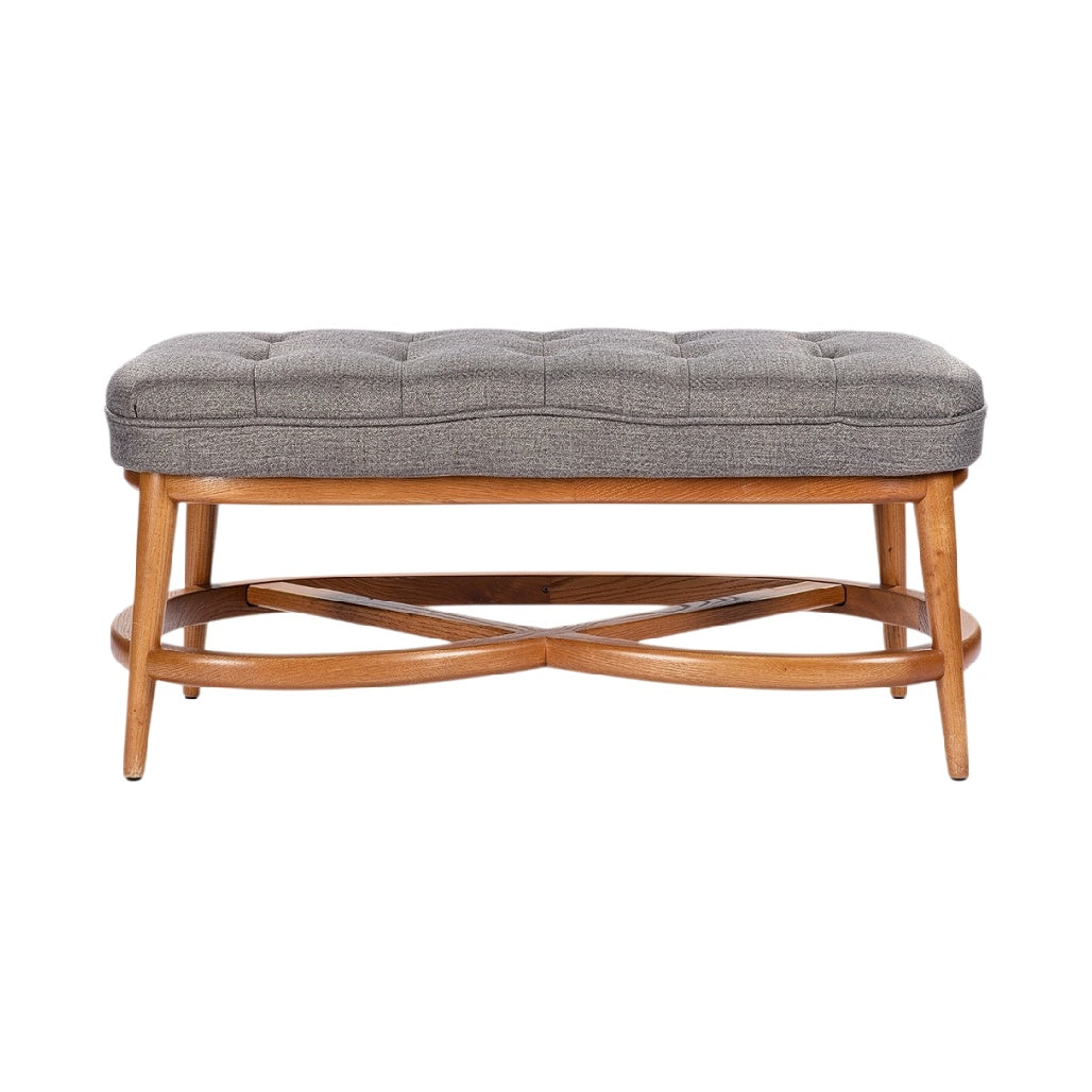 **Banc en tissu gris avec structure en bois**