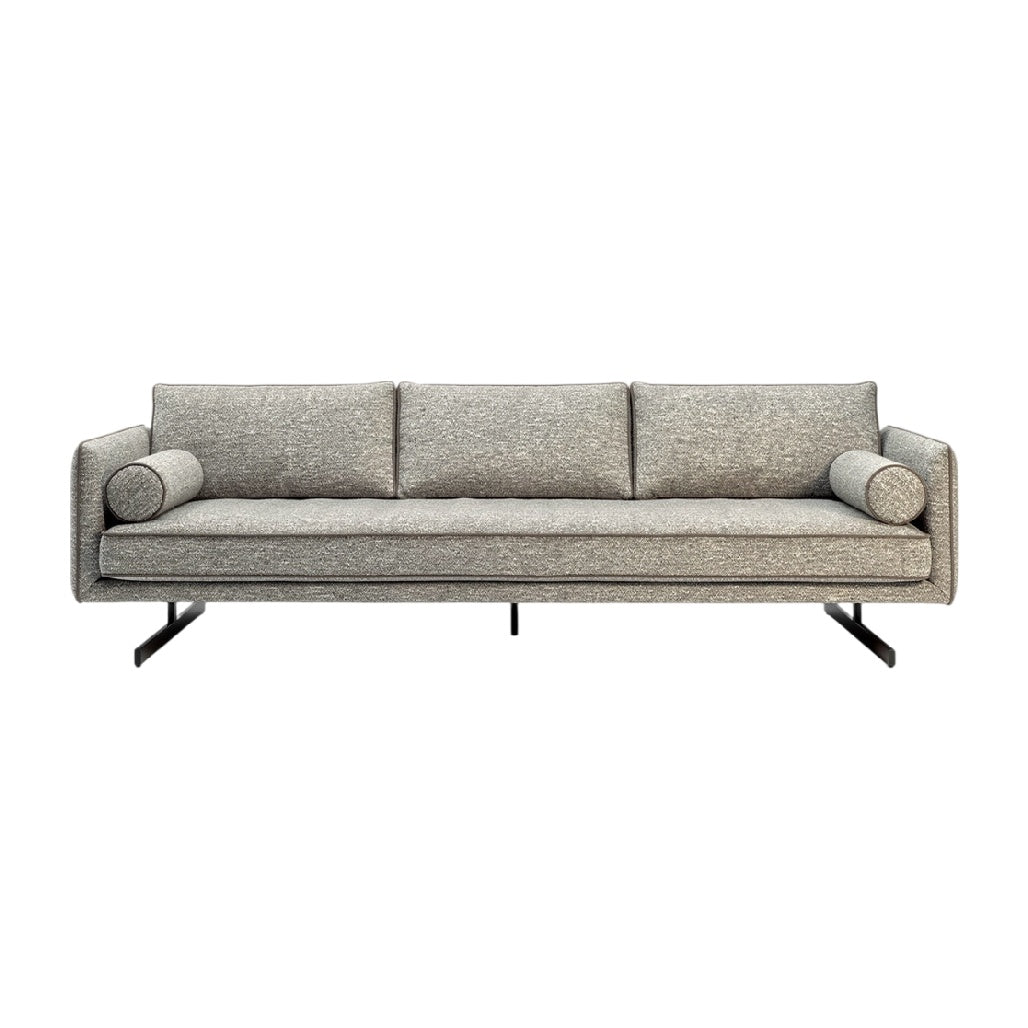 **Canapé contemporain en tissu gris avec accoudoirs ronds**