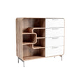 **Meuble de rangement en bois avec tiroirs et étagères ouvertes**