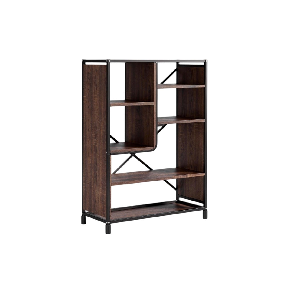 **Étagère en bois et métal avec compartiments variés**
