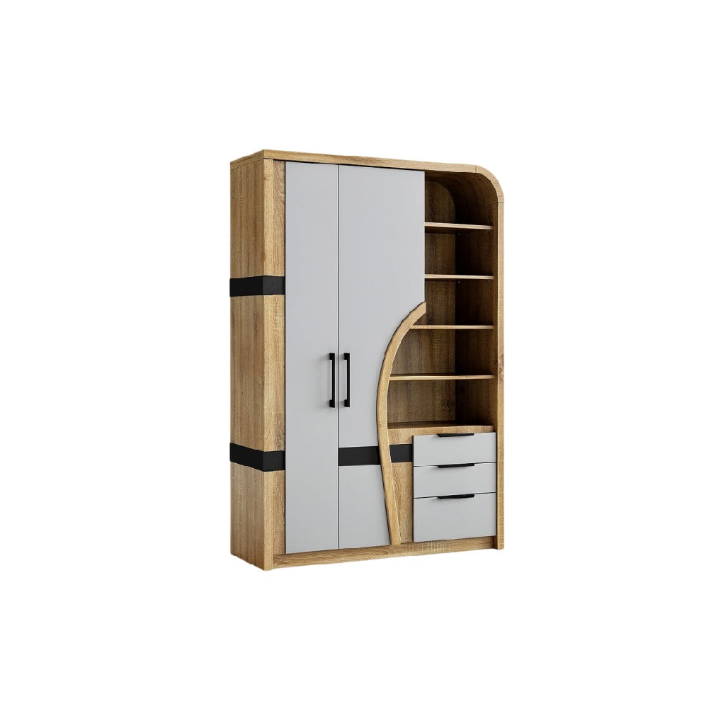 **Armoire moderne en bois avec réserves et tiroirs**