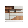 **Meuble de rangement moderne en bois et métal avec compartiments variés**